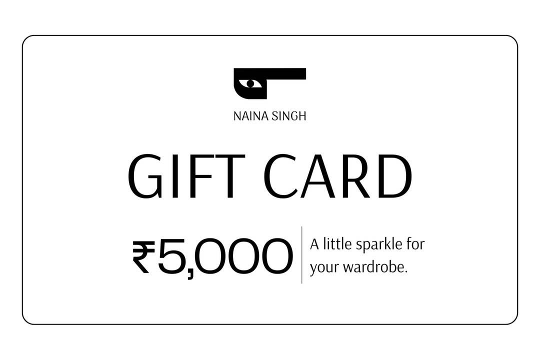 Gift card with Naina Singh branding and a value of ₹5,000 on a white background