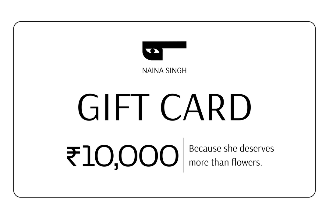 Gift card with Naina Singh branding and a value of ₹10,000 on a white background.