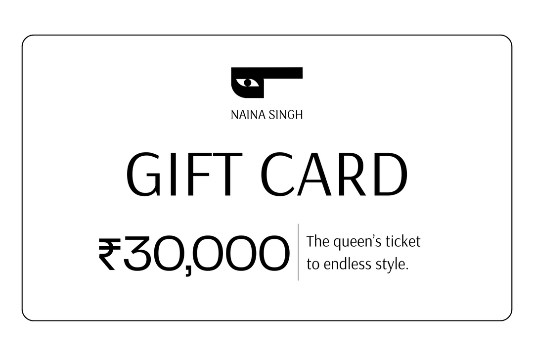 Gift card with Naina Singh branding and a value of ₹30,000 on a white background.