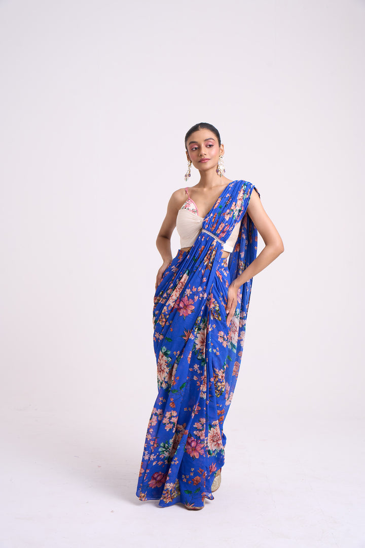 Pushpanjali Embroidered Blue Saree