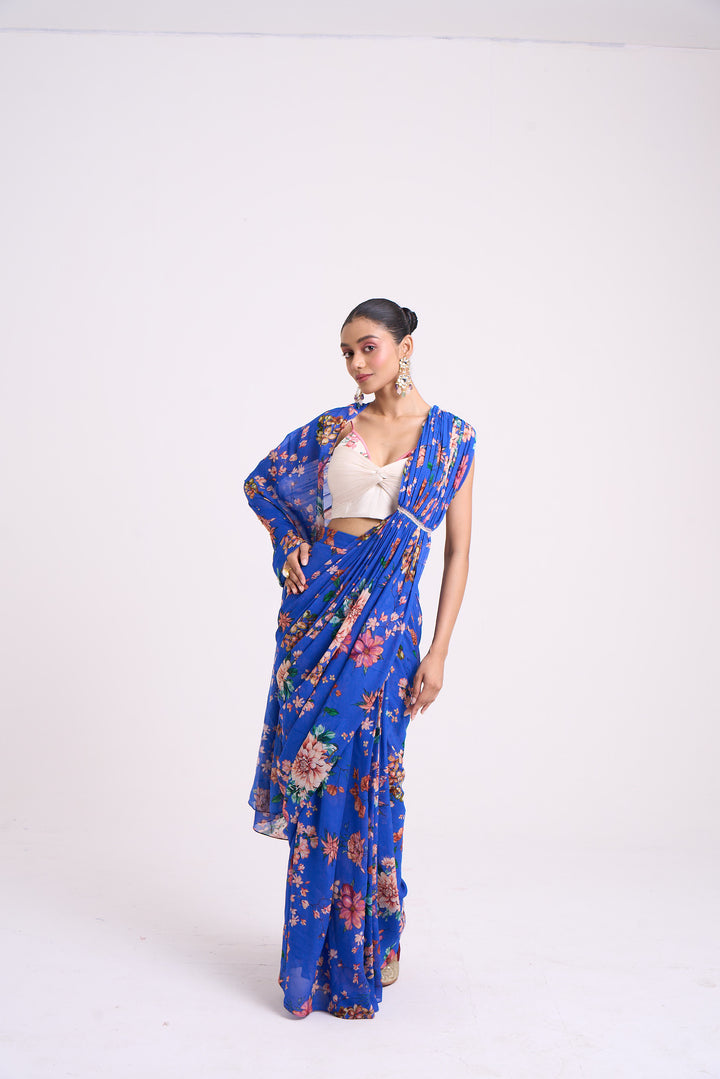 Pushpanjali Embroidered Blue Saree