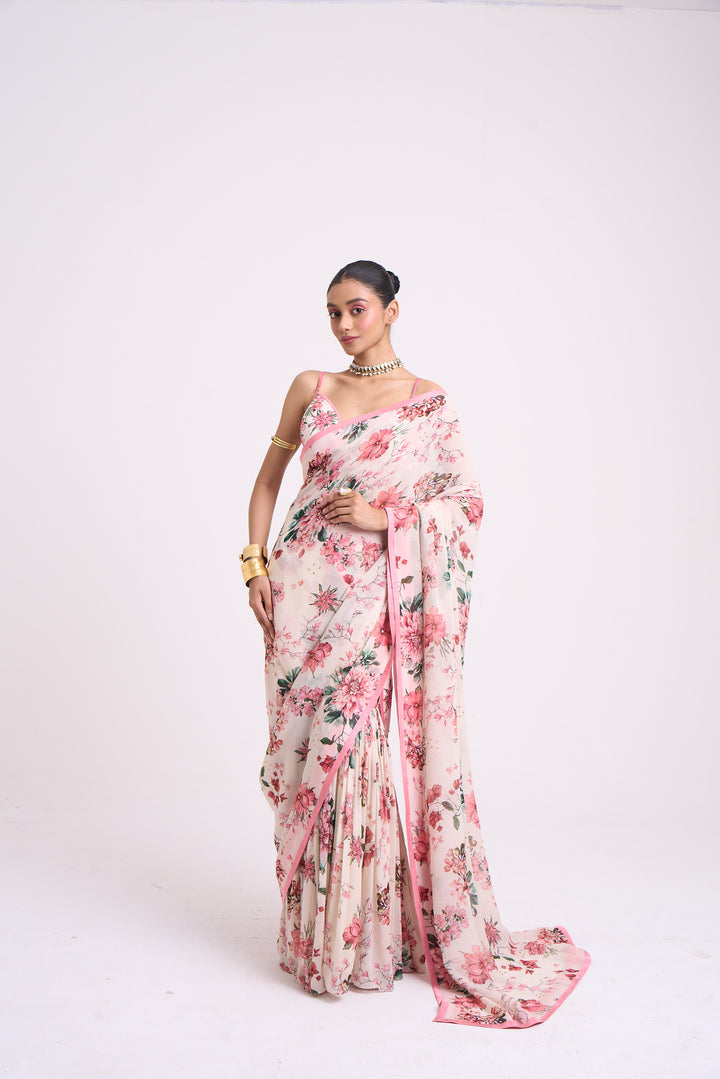 Pushpanjali Embroidered Pink Saree