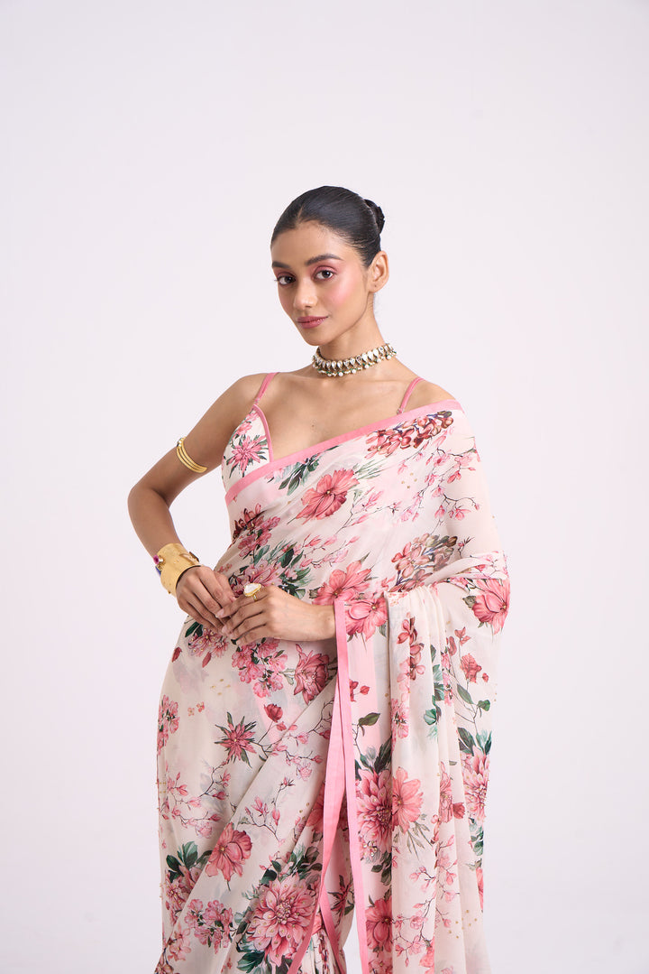 Pushpanjali Embroidered Pink Saree