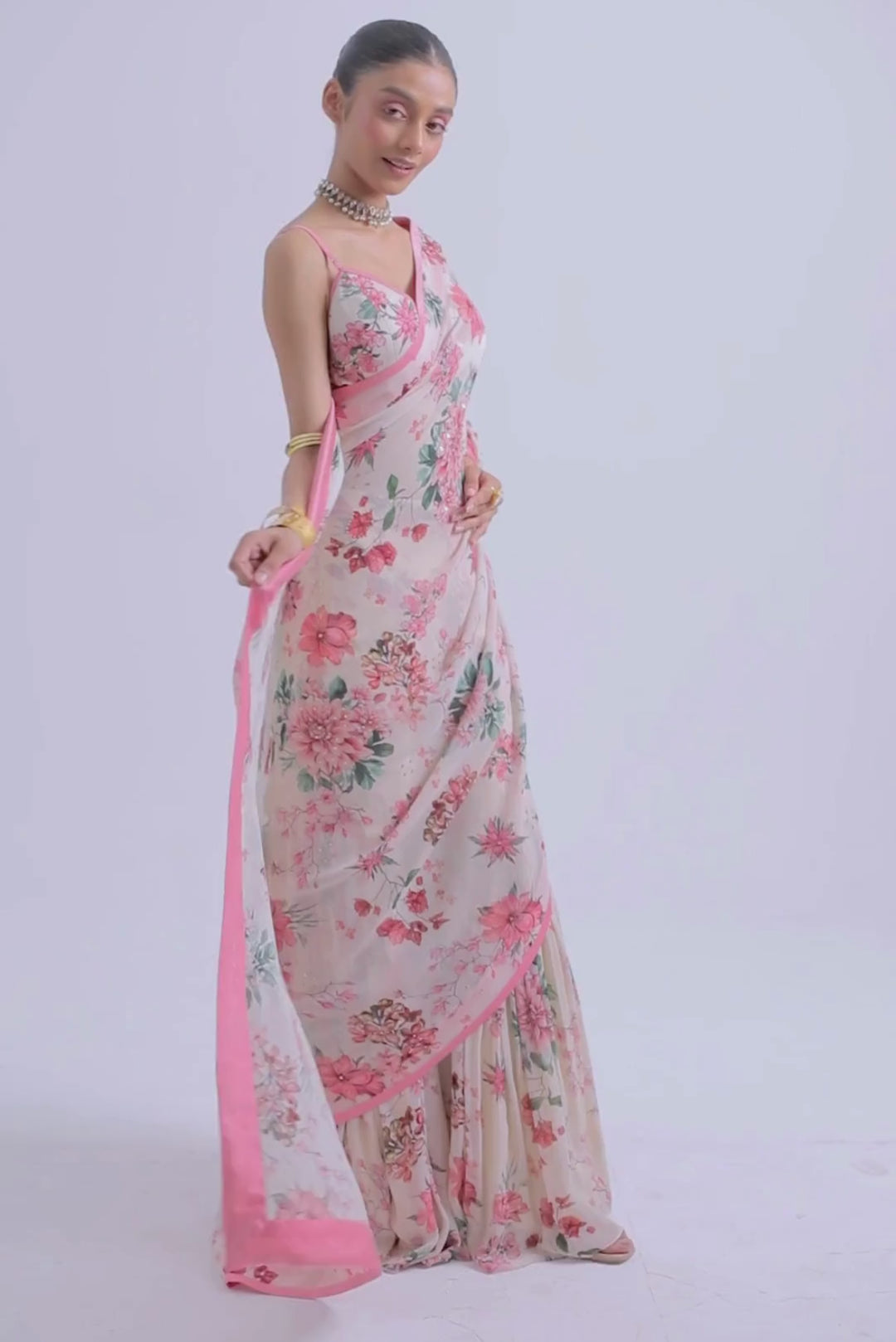 Pushpanjali Embroidered Pink Saree