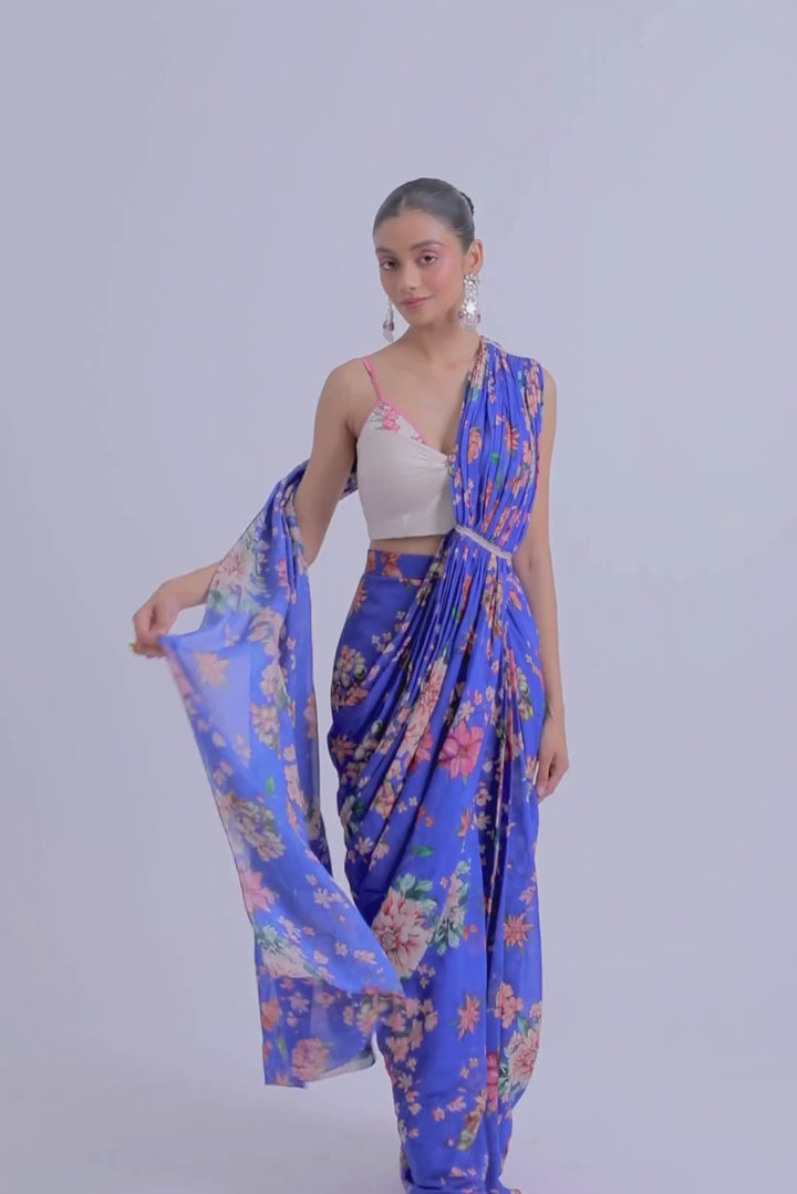 Pushpanjali Embroidered Blue Saree